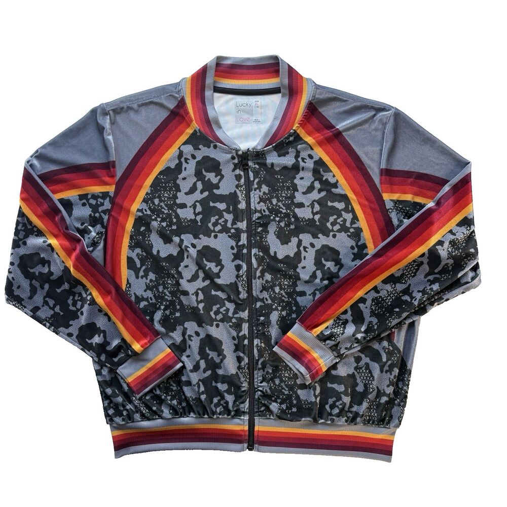 Lucky In Love Track Jacket  Size XL Tennis Pickleball Velour Full Zip Multicolor